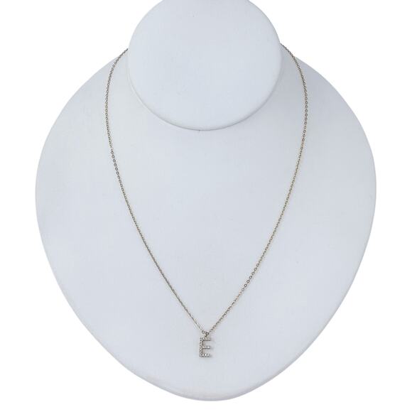 Estate Gold-Tone Sterling Silver 925 Cubic Zirconia E Chain Necklace 16"-18" - Picture 5 of 7